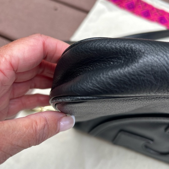 TORY BURCH T SUKI black fold over leather bag Messenger - Picture 8 of 13